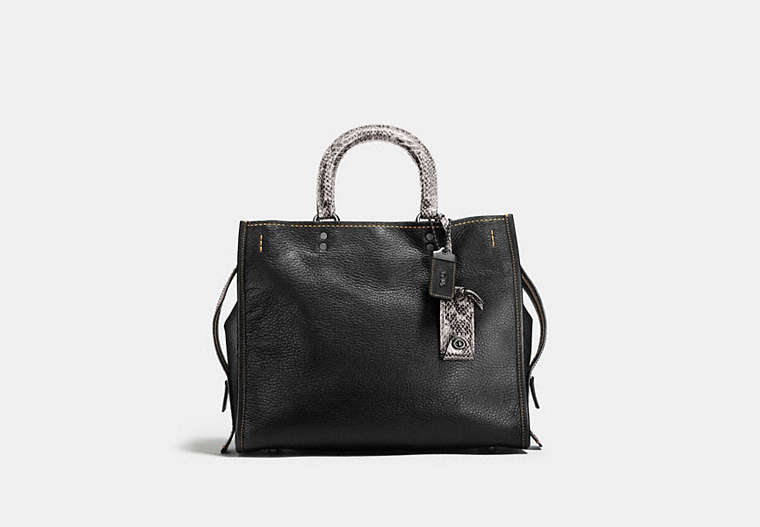 COACH®,ROGUE WITH COLORBLOCK SNAKESKIN DETAIL,reptile,Medium,Black Copper/Black,Front View