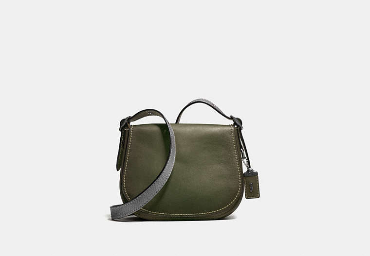 COACH®,SADDLE 23 WITH COLORBLOCK SNAKESKIN DETAIL,reptile,Mini,Pewter/Olive,Front View