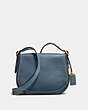 COACH®,SADDLE 23 WITH COLORBLOCK SNAKESKIN DETAIL,reptile,Mini,Brass/Dark Denim,Front View