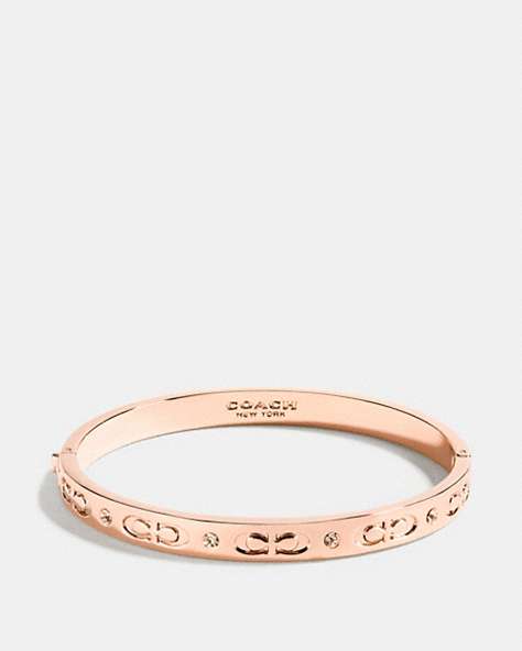 COACH®,SIGNATURE HINGED BANGLE,Metal,Rose Gold,Front View