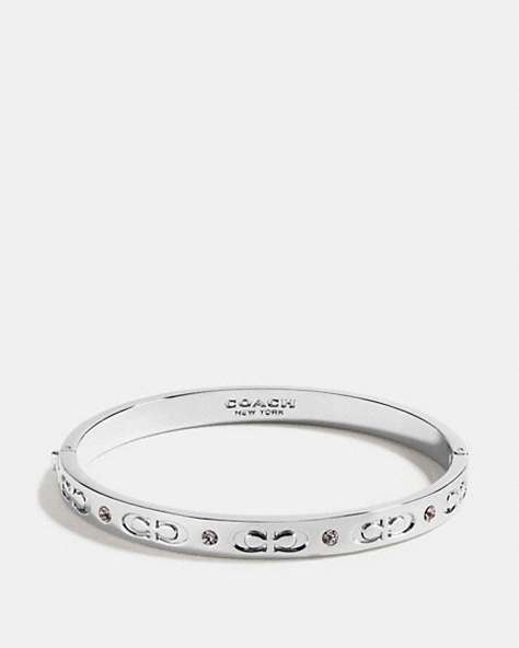 COACH®,SIGNATURE HINGED BANGLE,Metal,Silver,Front View