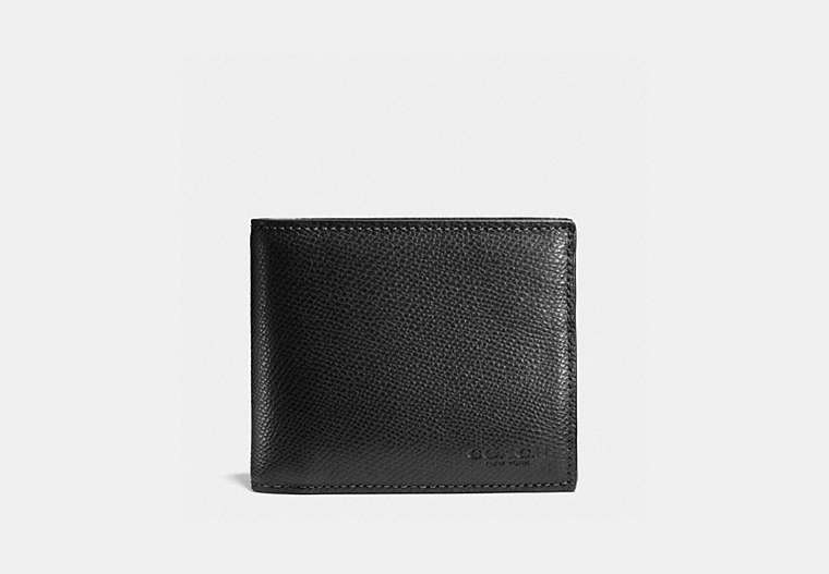 COACH®,COMPACT ID WALLET,PU Split Leather,Mini,Black,Front View