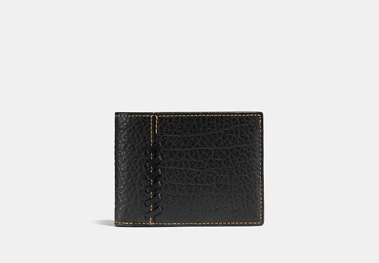 COACH®,RIP AND REPAIR SLIM BILLFOLD WALLET,Leather,Black,Front View