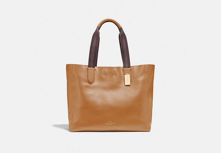 COACH®,LARGE DERBY TOTE,Leather,Large,Gold/LIGHT SADDLE,Front View