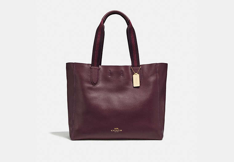 COACH®,LARGE DERBY TOTE,Leather,Large,Gold/Raspberry,Front View