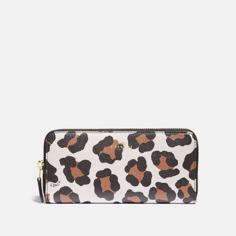 Slim Accordion Zip Wallet With Ocelot Print