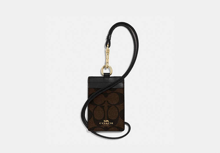 COACH®,ID LANYARD IN SIGNATURE CANVAS,pvc,Gold/Brown Black,Front View
