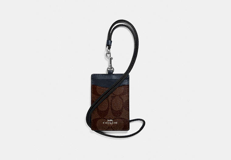 COACH®,ID LANYARD IN SIGNATURE CANVAS,pvc,Silver/Brown Midnight,Front View