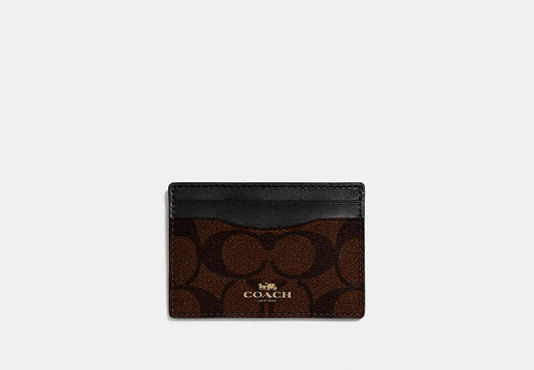 COACH®,CARD CASE IN SIGNATURE CANVAS,Gold/Brown Black,Front View