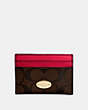 COACH®,CARD CASE IN SIGNATURE CANVAS,Gold/Brown True Red,Front View