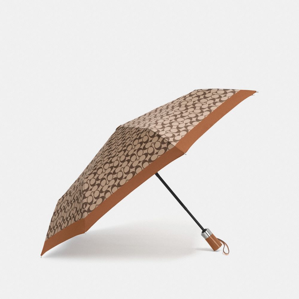 COACH®,SIGNATURE UMBRELLA,Silver/Khaki Saddle,Front View