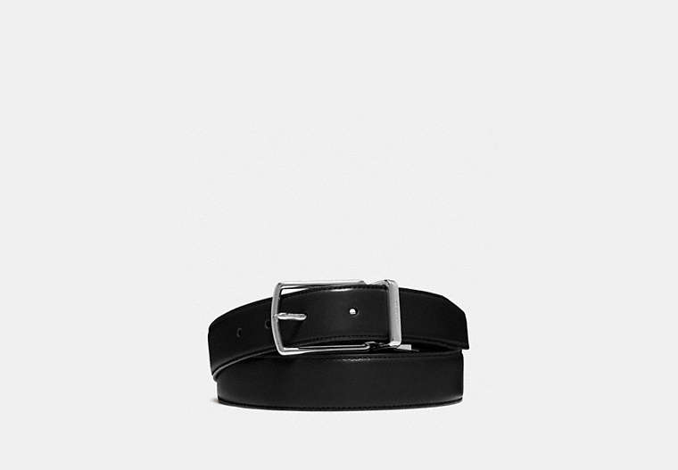 COACH®,HARNESS BUCKLE CUT-TO-SIZE REVERSIBLE BELT, 32MM,Leather,Black Dark Brown,Front View