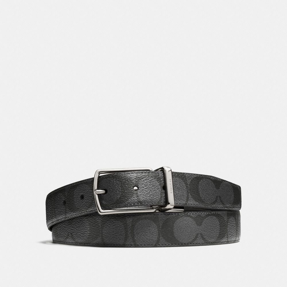 COACH®,HARNESS BUCKLE CUT-TO-SIZE REVERSIBLE BELT, 30MM,pvc,Charcoal/Black,Front View