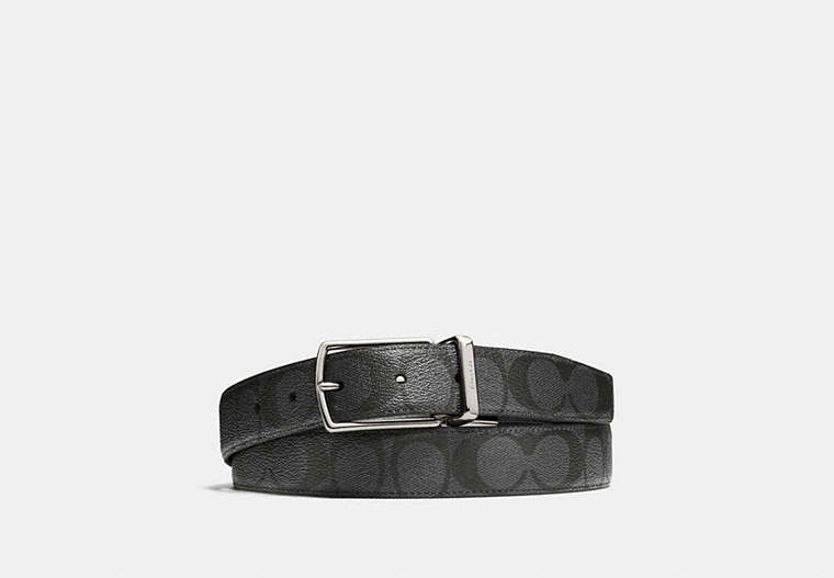 COACH®,HARNESS BUCKLE CUT-TO-SIZE REVERSIBLE BELT, 30MM,pvc,Charcoal/Black,Front View