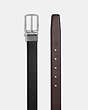 COACH®,MOD PLAQUE HARNESS CUT-TO-SIZE REVERSIBLE BELT,Leather,Black Dark Brown,Angle View