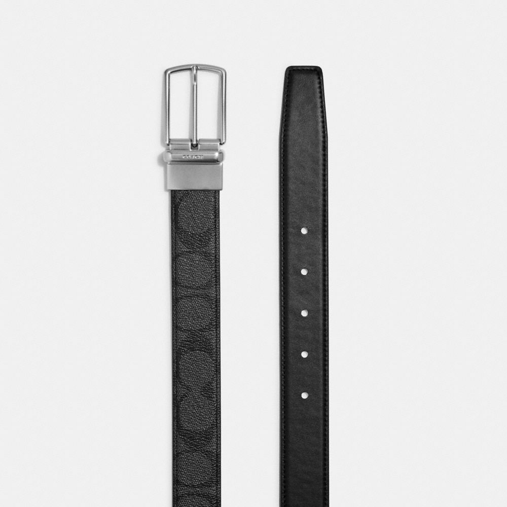 COACH®,CEINTURE RÉVERSIBLE SUR MESURE MODERN HARNESS EXCLUSIVE,PVC,Charbon/Noir,Angle View