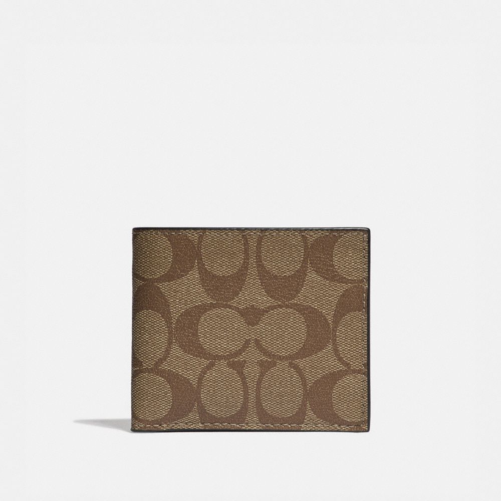 COACH®,ID BILLFOLD WALLET IN SIGNATURE CANVAS,pvc,Gunmetal/Tan,Front View image number 0