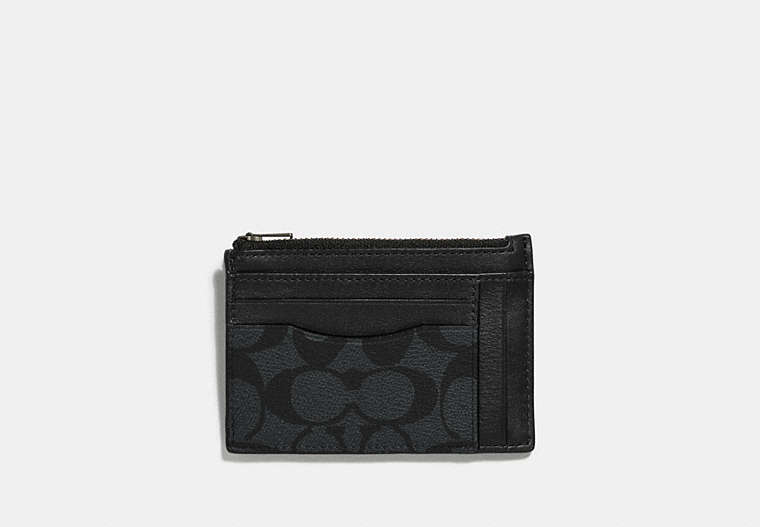 COACH®,MULTIWAY ZIP CARD CASE IN SIGNATURE CANVAS,Gunmetal/Charcoal/Black,Front View
