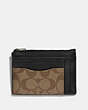 COACH®,MULTIWAY ZIP CARD CASE IN SIGNATURE CANVAS,Gunmetal/Tan,Front View