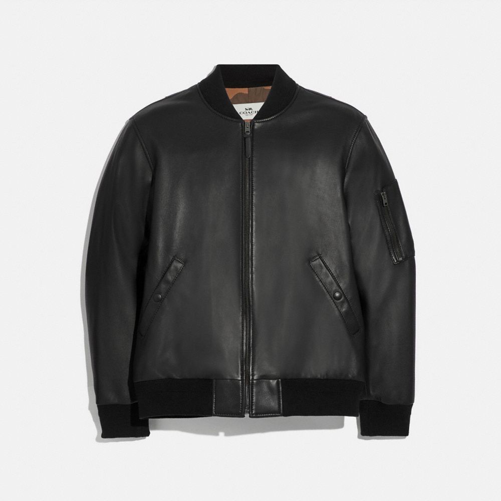 COACH®,LEATHER MA-1 JACKET,Black,Front View