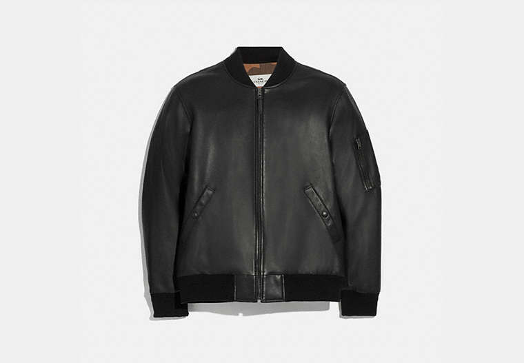 COACH®,LEATHER MA-1 JACKET,Black,Front View