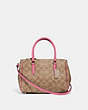 COACH®,MINI SURREY CARRYALL IN SIGNATURE CANVAS,pvc,Medium,Gold/Khaki Pink Ruby,Front View