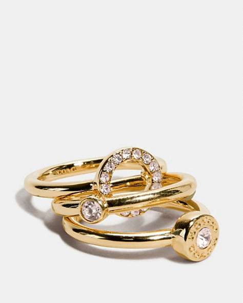 COACH®,OPEN CIRCLE HALO RING SET,Metal,Gold,Front View