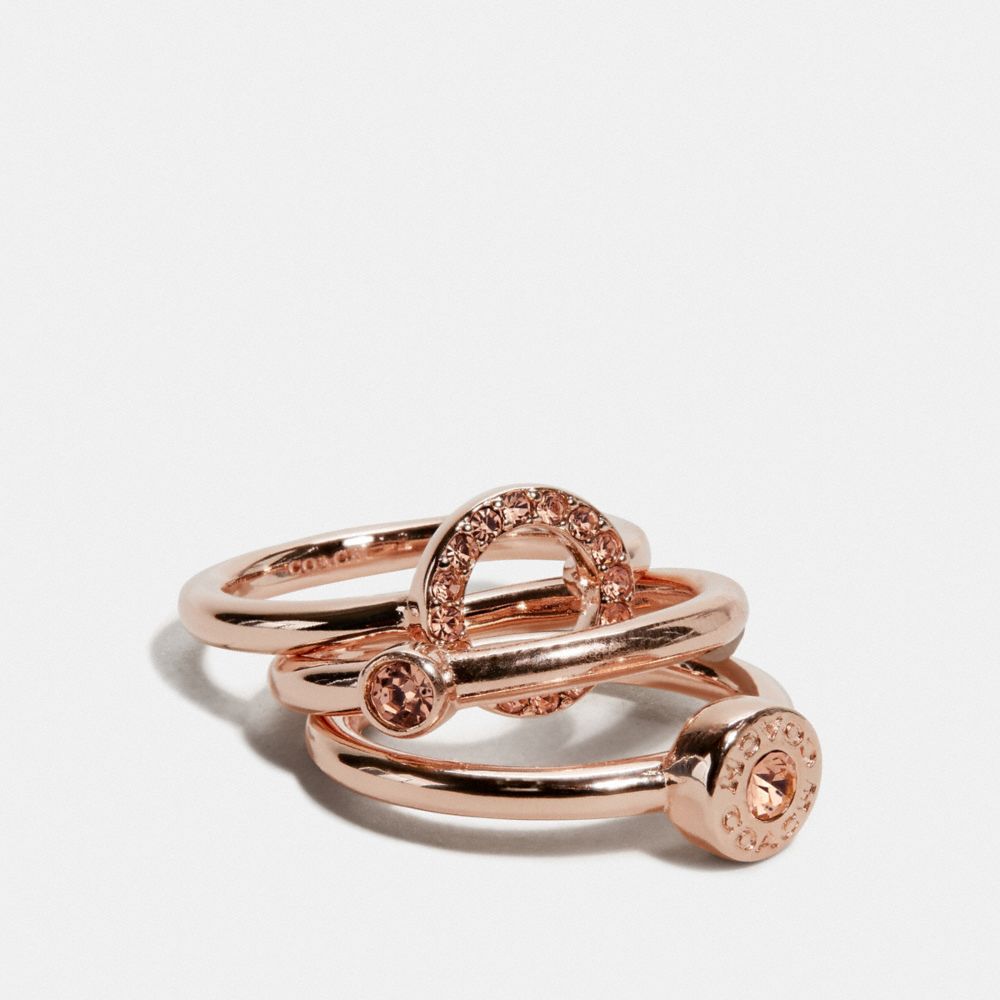 COACH®,OPEN CIRCLE HALO RING SET,Rose Gold,Front View