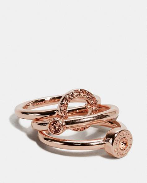 COACH®,OPEN CIRCLE HALO RING SET,Metal,Rose Gold,Front View
