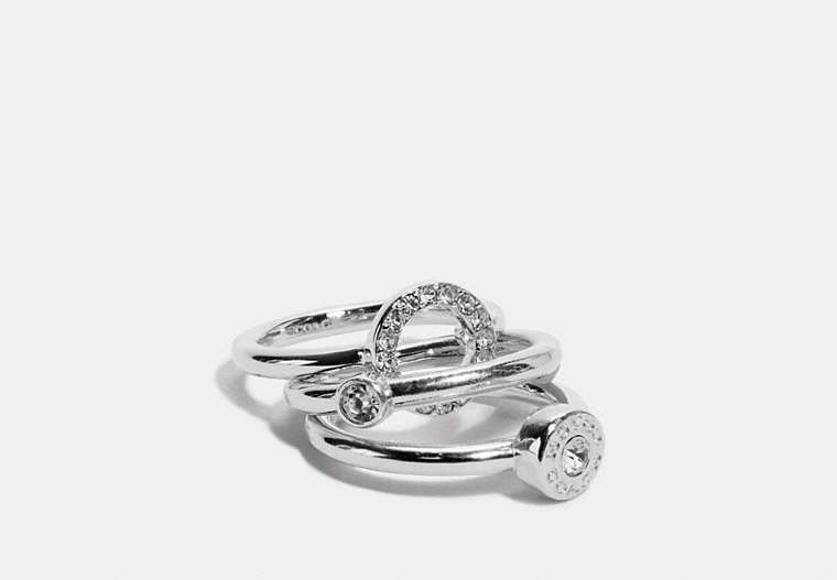 COACH®,OPEN CIRCLE HALO RING SET,Metal,Silver,Front View