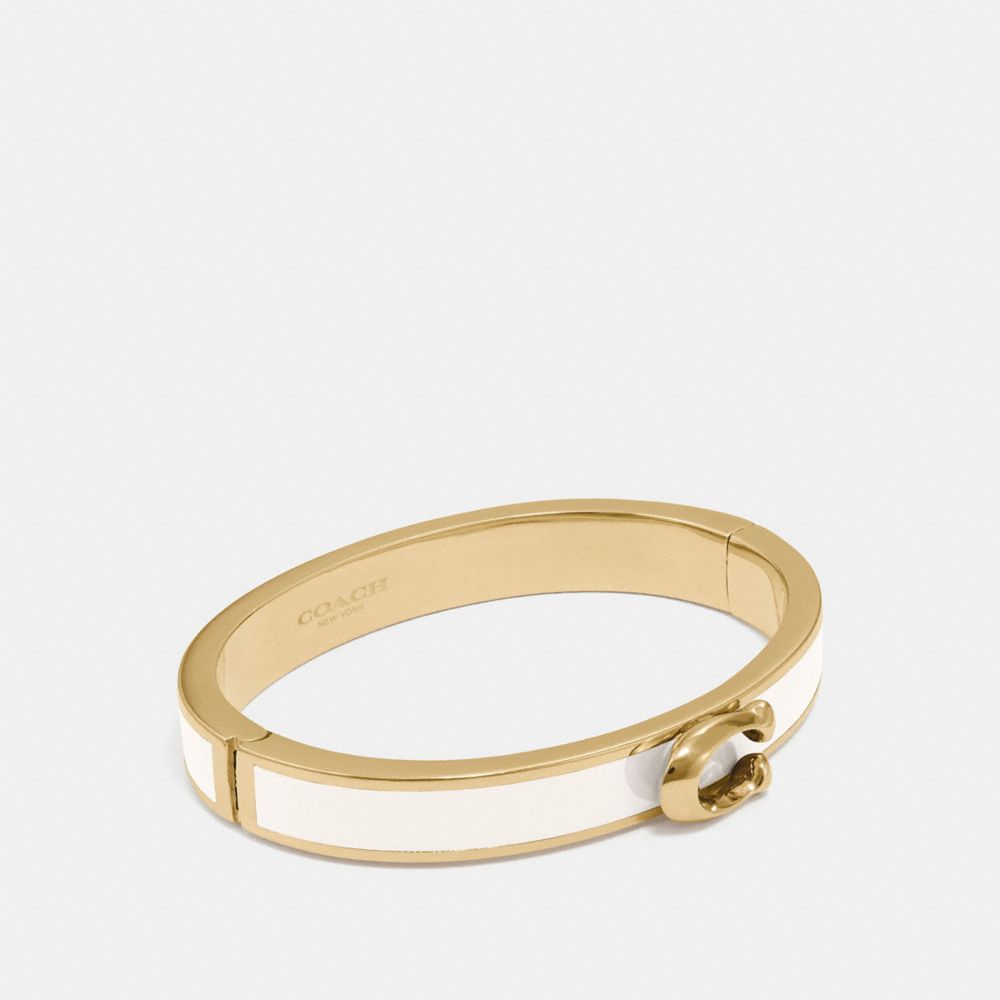 COACH®,SIGNATURE PUSH HINGED BANGLE,GOLD/CHALK,Front View