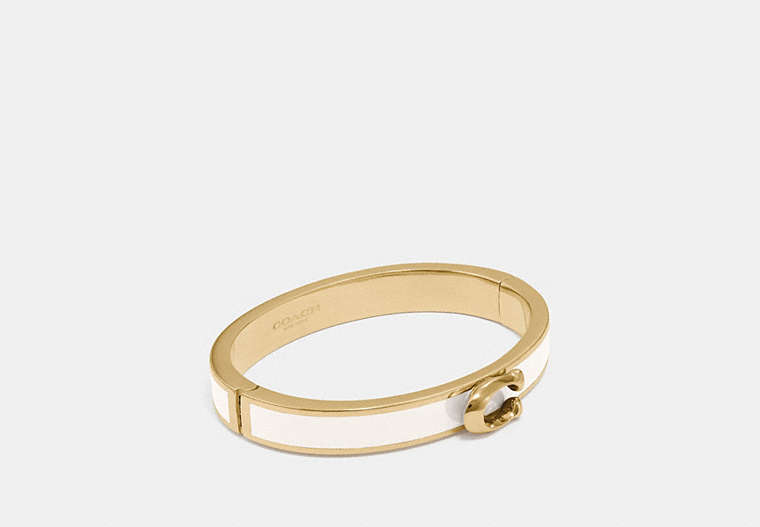 COACH®,SIGNATURE PUSH HINGED BANGLE,Metal,GOLD/CHALK,Front View image number 0