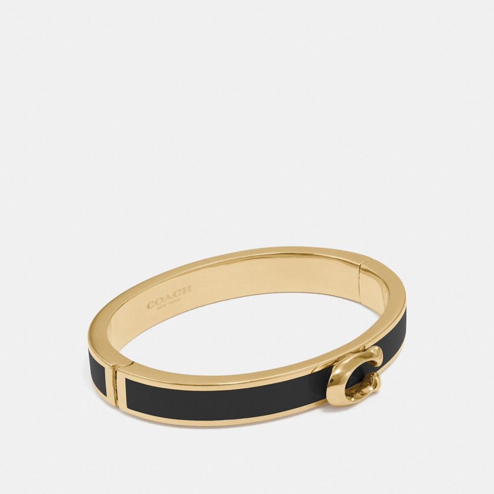 COACH®,Signature Push Hinged Bangle,Enamel,Gold Metal,Casual,Black,Front View