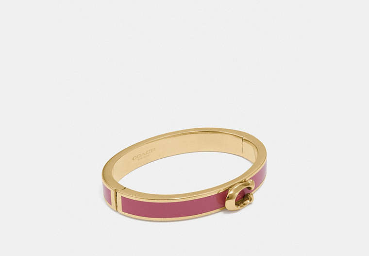 COACH®,SIGNATURE PUSH HINGED BANGLE,Gold/Strawberry,Front View