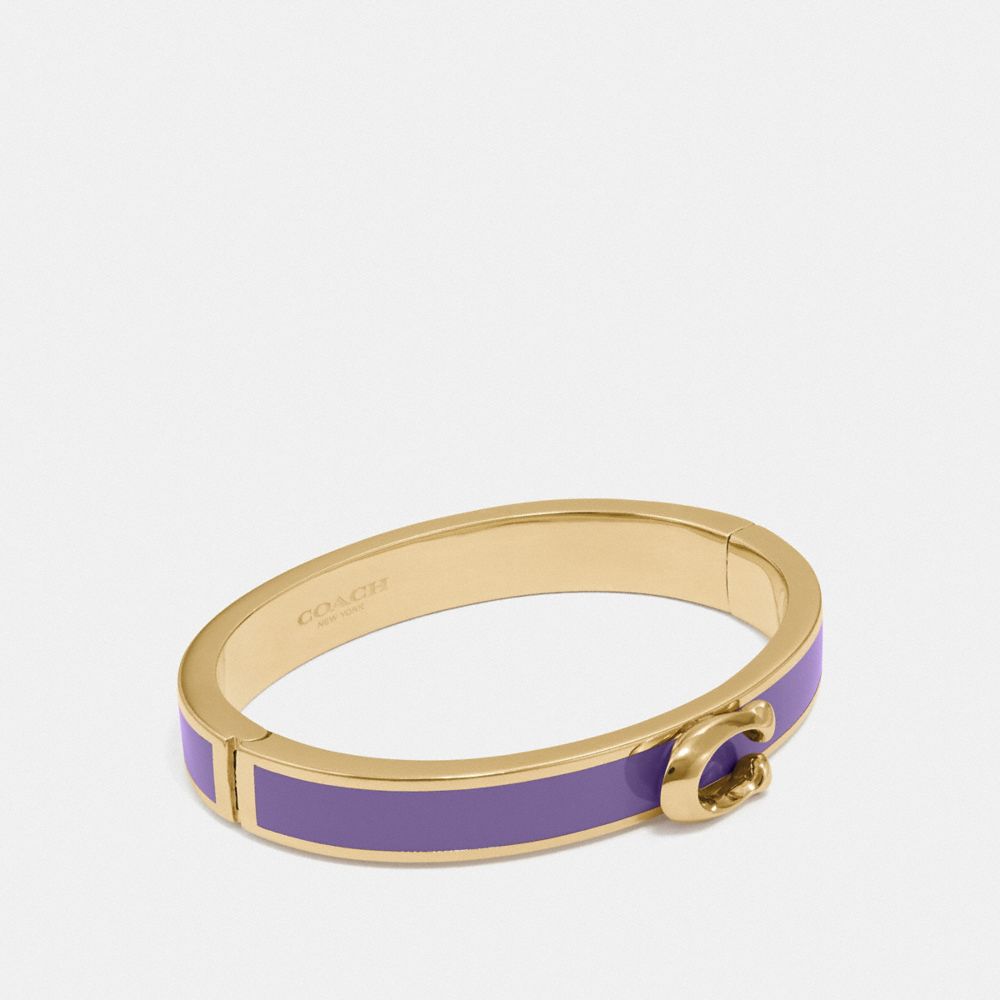 COACH®,SIGNATURE PUSH HINGED BANGLE,Gold/Light Purple,Front View
