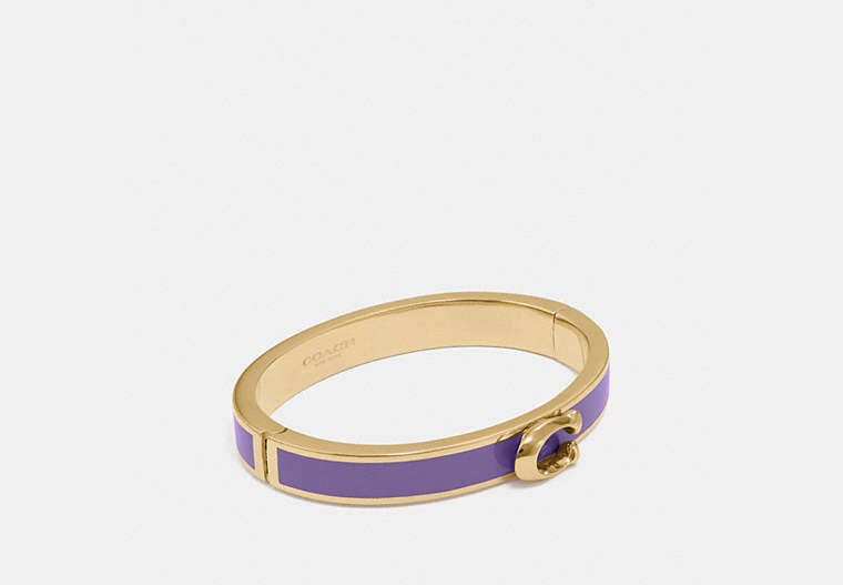 COACH®,SIGNATURE PUSH HINGED BANGLE,Metal,Gold/Light Purple,Front View
