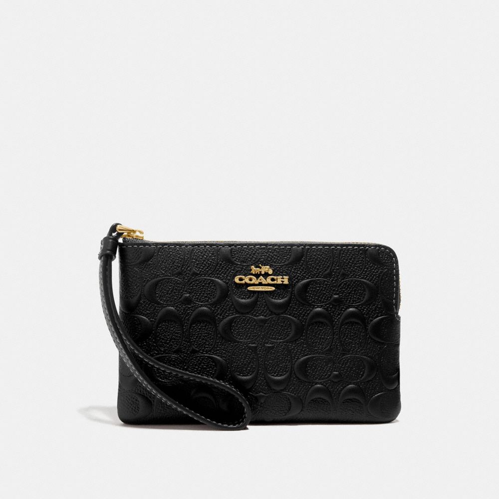 Coach Corner Zip Wristlet Black in Leather with Gold-tone - US
