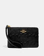 COACH®,CORNER ZIP WRISTLET IN SIGNATURE LEATHER,Leather,Mini,Gold/Black,Front View