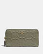 COACH®,ACCORDION ZIP WALLET IN SIGNATURE LEATHER,Leather,Gold/Military Green,Front View