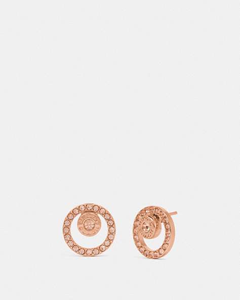 COACH®,OPEN CIRCLE HALO STUD EARRINGS,Brass,Rose Gold,Front View