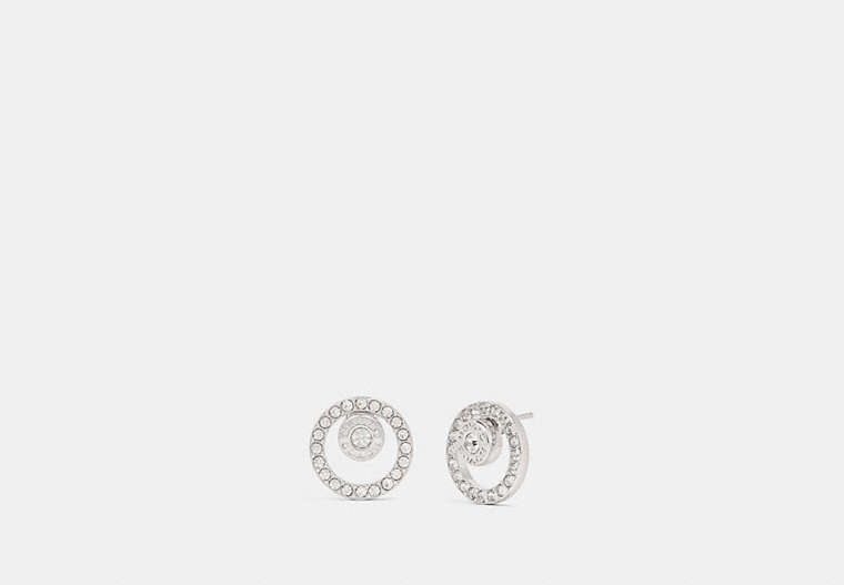COACH®,OPEN CIRCLE HALO STUD EARRINGS,Brass,Silver,Front View
