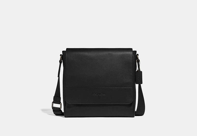COACH®,HOUSTON MAP BAG,Leather,Medium,Gunmetal/Black,Front View