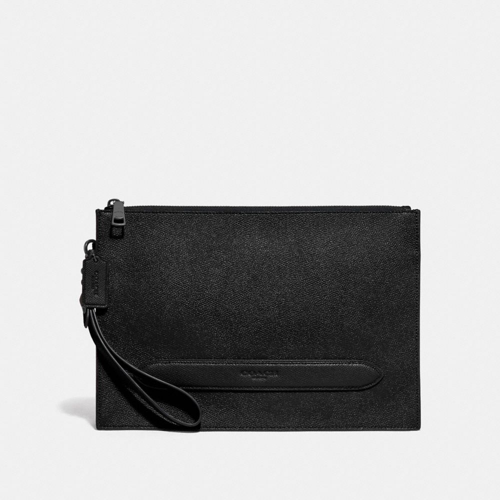 COACH®,STRUCTURED POUCH,pvc,Small,Gunmetal/Black,Front View