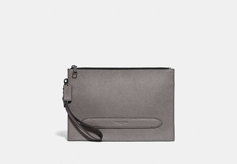 COACH®,STRUCTURED POUCH,pvc,Small,Gunmetal/Heather Grey,Front View