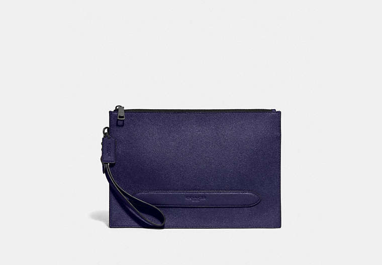 COACH®,STRUCTURED POUCH,pvc,Small,Gunmetal/Cadet,Front View