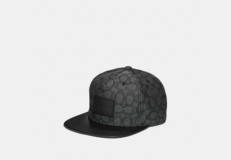 COACH®,SIGNATURE FLAT BRIM HAT,cotton,Black,Front View