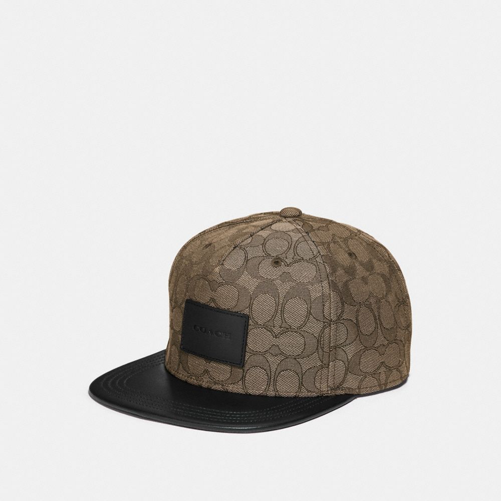 COACH®,SIGNATURE FLAT BRIM HAT,Khaki,Front View