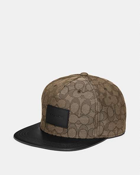 COACH®,SIGNATURE FLAT BRIM HAT,cotton,Khaki,Front View