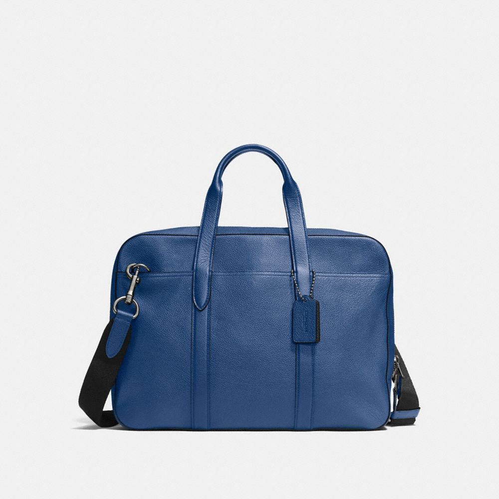 COACH®,METROPOLITAN SOFT BRIEF,Leather,Medium,Gunmetal/Indigo Midnight Navy,Front View