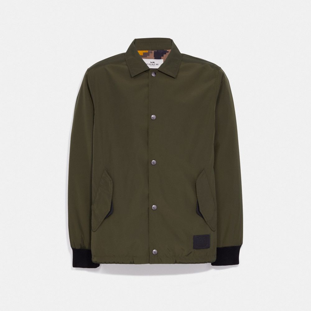 COACH®,COACH SOLID NYLON JACKET,Olive,Front View